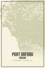 Retro US city map of Port Orford, Oregon. Vintage street map.