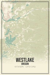 Retro US city map of Westlake, Oregon. Vintage street map.