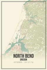 Retro US city map of North Bend, Oregon. Vintage street map.