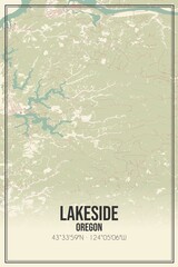 Retro US city map of Lakeside, Oregon. Vintage street map.