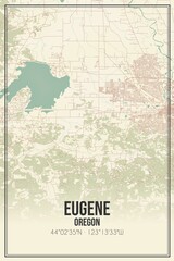 Retro US city map of Eugene, Oregon. Vintage street map.