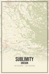 Retro US city map of Sublimity, Oregon. Vintage street map.