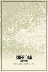 Retro US city map of Sheridan, Oregon. Vintage street map.
