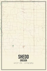 Retro US city map of Shedd, Oregon. Vintage street map.