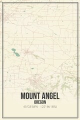 Retro US city map of Mount Angel, Oregon. Vintage street map.