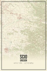 Retro US city map of Scio, Oregon. Vintage street map.