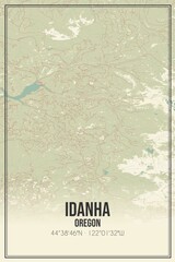 Retro US city map of Idanha, Oregon. Vintage street map.