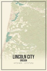Retro US city map of Lincoln City, Oregon. Vintage street map.