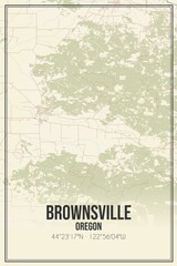 Retro US city map of Brownsville, Oregon. Vintage street map.
