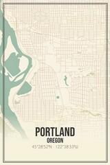 Retro US city map of Portland, Oregon. Vintage street map.