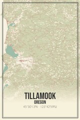 Retro US city map of Tillamook, Oregon. Vintage street map.