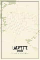 Retro US city map of Lafayette, Oregon. Vintage street map.