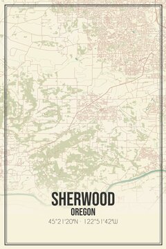 Retro US city map of Sherwood, Oregon. Vintage street map.