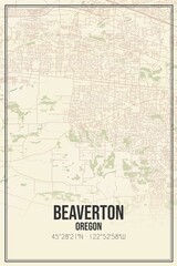 Retro US city map of Beaverton, Oregon. Vintage street map.
