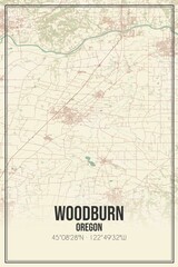 Retro US city map of Woodburn, Oregon. Vintage street map.
