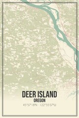 Retro US city map of Deer Island, Oregon. Vintage street map.