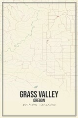 Retro US city map of Grass Valley, Oregon. Vintage street map.