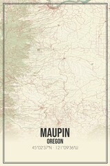 Retro US city map of Maupin, Oregon. Vintage street map.