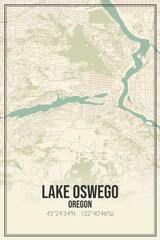 Retro US city map of Lake Oswego, Oregon. Vintage street map.
