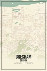 Retro US city map of Gresham, Oregon. Vintage street map.