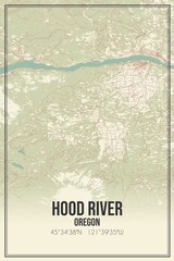 Retro US city map of Hood River, Oregon. Vintage street map.