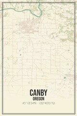 Retro US city map of Canby, Oregon. Vintage street map.