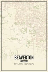 Fototapeta na wymiar Retro US city map of Beaverton, Oregon. Vintage street map.