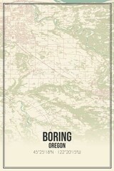 Retro US city map of Boring, Oregon. Vintage street map.