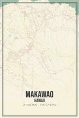 Retro US city map of Makawao, Hawaii. Vintage street map.