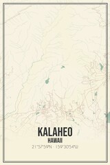 Retro US city map of Kalaheo, Hawaii. Vintage street map.