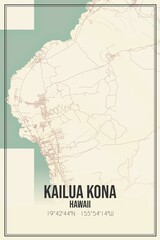 Retro US city map of Kailua Kona, Hawaii. Vintage street map.