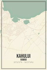 Retro US city map of Kahului, Hawaii. Vintage street map.