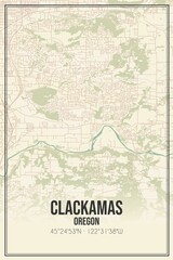Retro US city map of Clackamas, Oregon. Vintage street map.