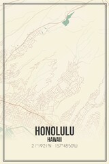 Retro US city map of Honolulu, Hawaii. Vintage street map.