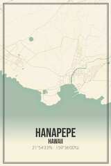 Retro US city map of Hanapepe, Hawaii. Vintage street map.