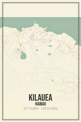 Retro US city map of Kilauea, Hawaii. Vintage street map.