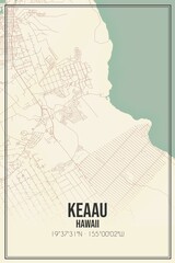 Retro US city map of Keaau, Hawaii. Vintage street map.