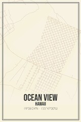 Retro US city map of Ocean View, Hawaii. Vintage street map.