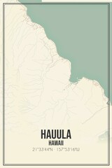 Retro US city map of Hauula, Hawaii. Vintage street map.