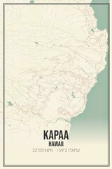Retro US city map of Kapaa, Hawaii. Vintage street map.