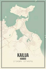 Retro US city map of Kailua, Hawaii. Vintage street map.