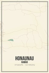 Retro US city map of Honaunau, Hawaii. Vintage street map.