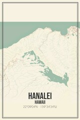 Retro US city map of Hanalei, Hawaii. Vintage street map. - obrazy, fototapety, plakaty