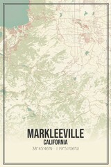 Retro US city map of Markleeville, California. Vintage street map.