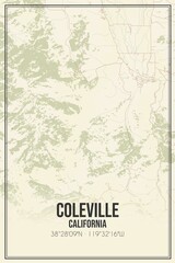 Retro US city map of Coleville, California. Vintage street map.