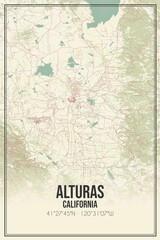Retro US city map of Alturas, California. Vintage street map.