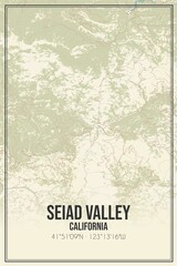 Retro US city map of Seiad Valley, California. Vintage street map.