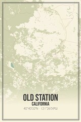 Retro US city map of Old Station, California. Vintage street map.