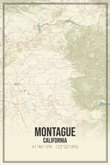 Retro US city map of Montague, California. Vintage street map.