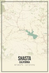 Retro US city map of Shasta, California. Vintage street map.